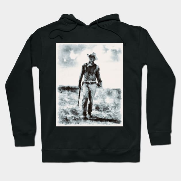 John Wayne Watercolor Painting Hoodie by Ryan Rad